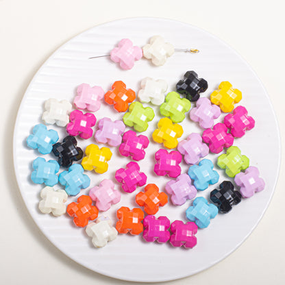 Glossy Painted Faceted Four-Leaf Clover Acrylic Beads 16mm 5pcs