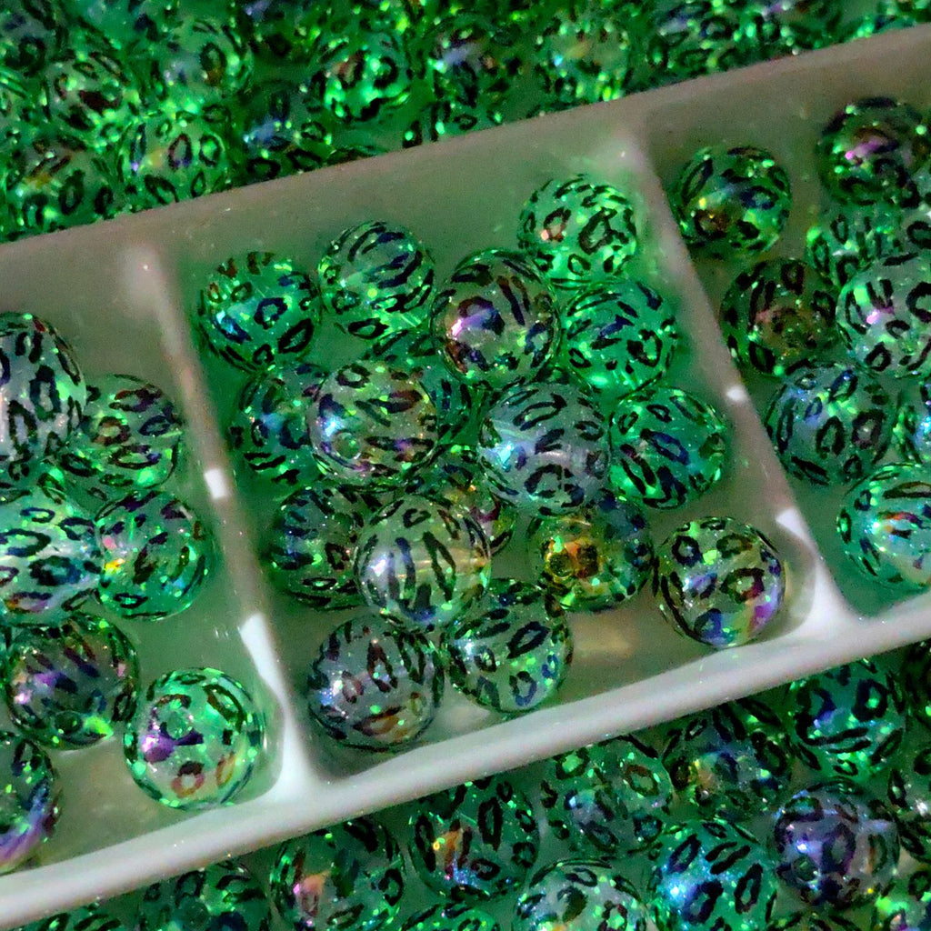 Glow In The Dark Leopard Print Acrylic Beads 16mm Plated 20pcs