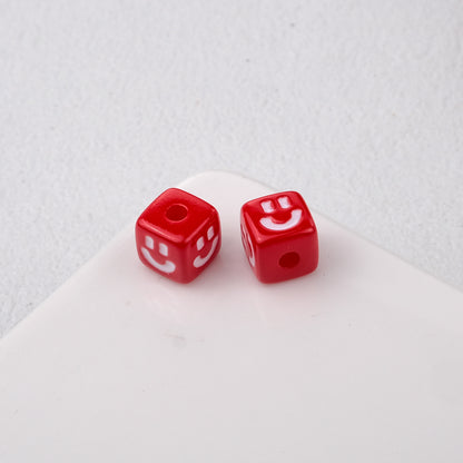 Colorful Smiley Square Acrylic Beads 9mm Enamel Glossy 20pcs 16