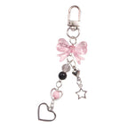 Pink Bow Phone Charm Acrylic Metal Silver Heart Beads 3pcs
