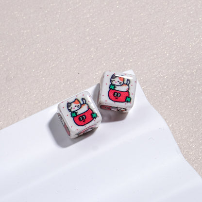 Tiny Cartoon Pattern Printed Acrylic Square Beads 10mm Glossy 30pcs 13