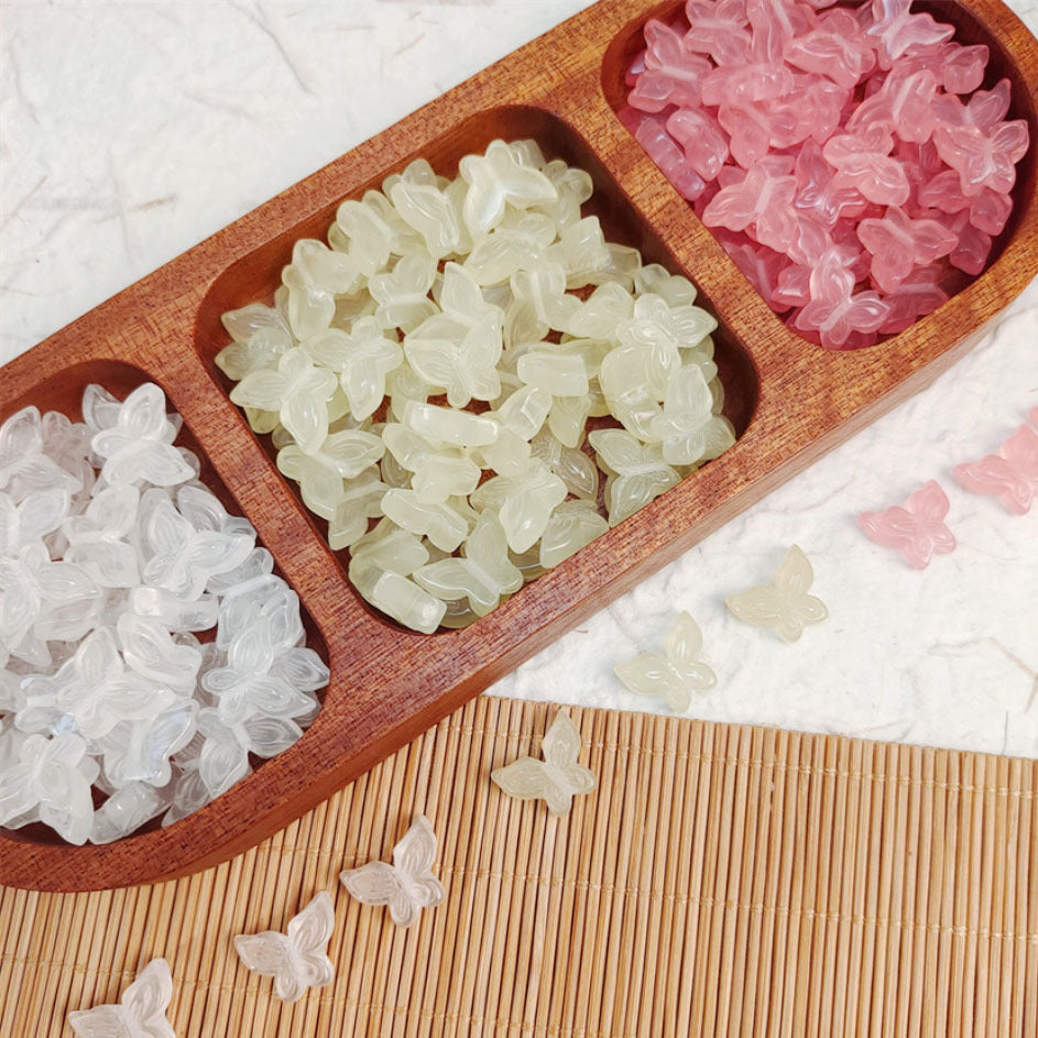 Imitation Hotan Jade Butterfly Resin Beads 14mm Soft Jade Tones 10pcs 2