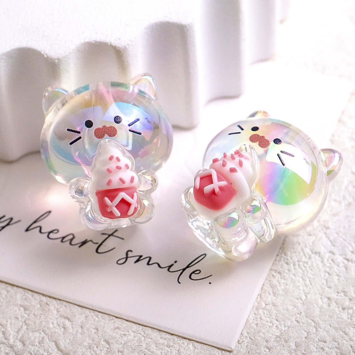 Plating Heart Acrylic Beads 27mm Transparent Cat Design 10pcs 12