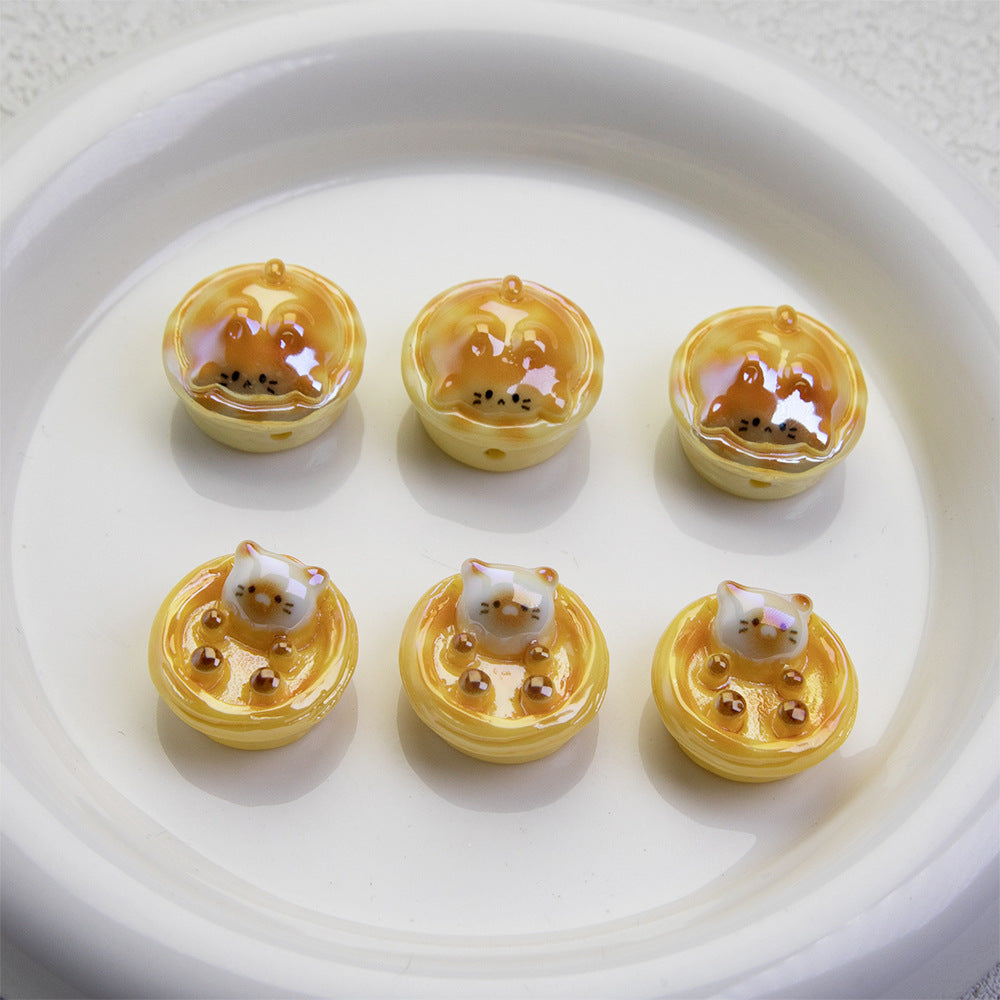 Egg Tart Kitten Resin Beads 23mm Glossy Animal Design 20pcs 2