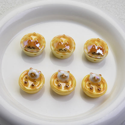 Egg Tart Kitten Resin Beads 23mm Glossy Animal Design 20pcs 2