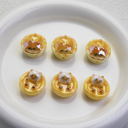 Egg Tart Kitten Resin Beads 23mm Glossy Animal Design 20pcs 2