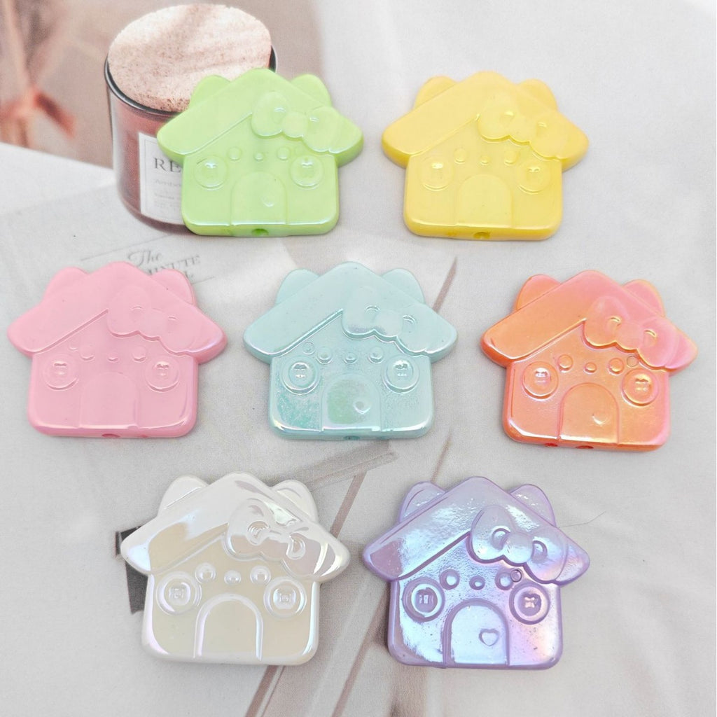 Plating Cat House Acrylic Flat Beads 30mm Pastel Colors 50pcs