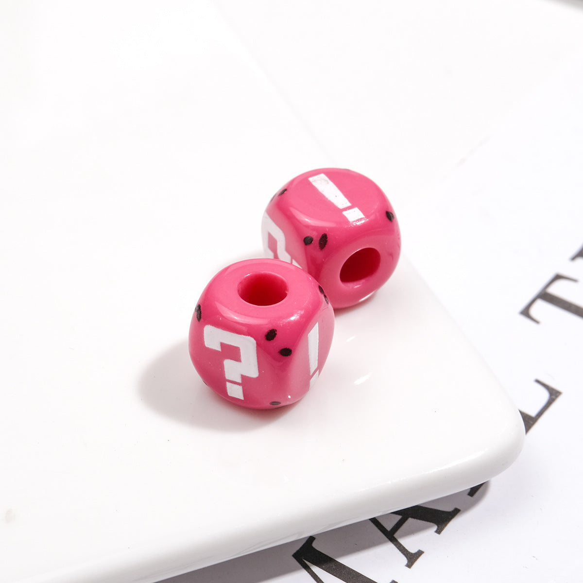 Painted Square Acrylic Beads 11mm Large Hole Question Mark 50pcs 9