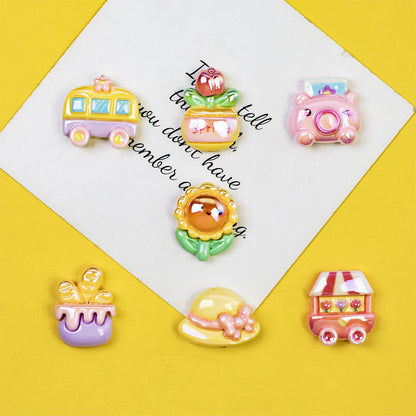 Plating Sunflower and Bus Resin Beads Glossy Multicolor 10pcs 16