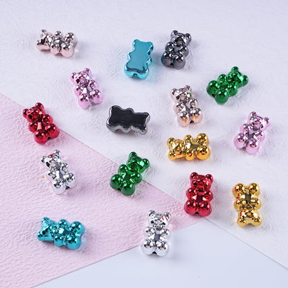 Plating Teddy Bear Acrylic Beads 18mm Metallic Colored 100pcs 14