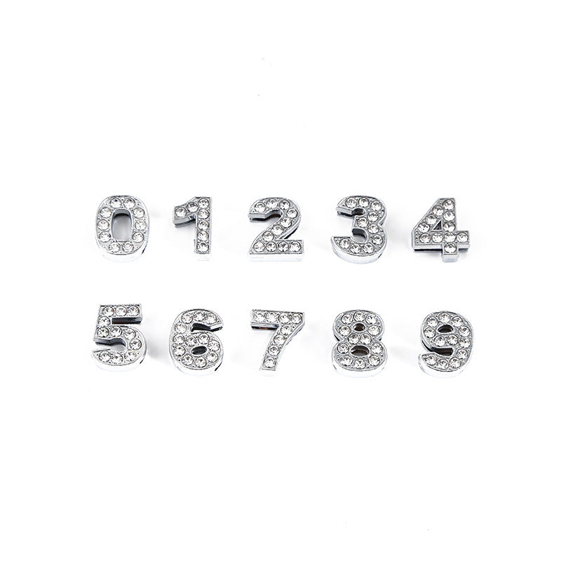 Number Metal Beads 10mm Rhinestone Embeded Alloy 50pcs 5