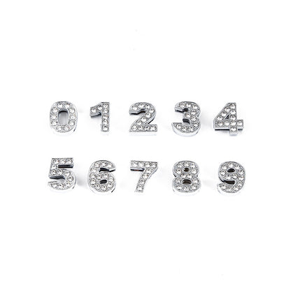 Number Metal Beads 10mm Rhinestone Embeded Alloy 50pcs 5