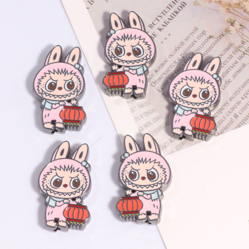Lantern Metal Beads 24mm Colorful Enamel Bunny Holding 10pcs 7