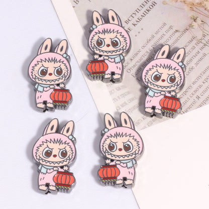 Lantern Metal Beads 24mm Colorful Enamel Bunny Holding 10pcs 7