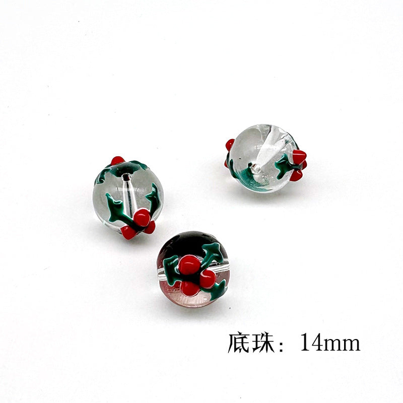 Hand Painted Christmas Enamel Glass Beads 12mm 14mm 1pc 41