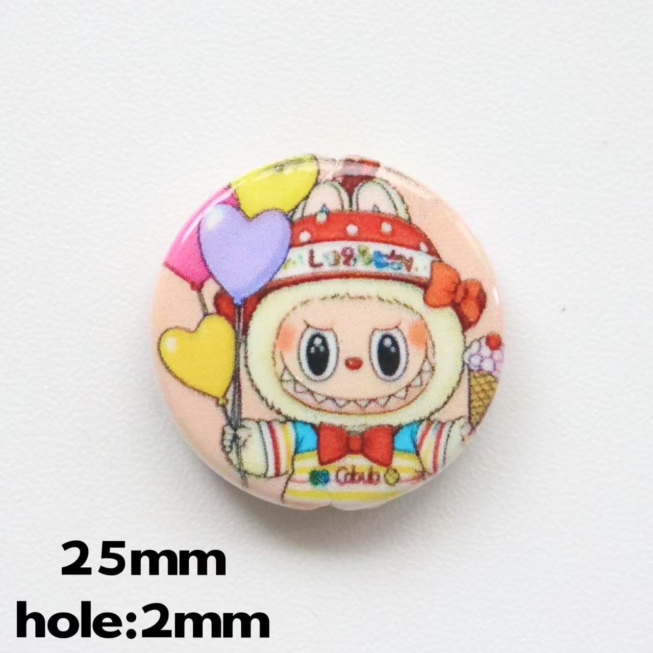 Flat Pop Art Acrylic Beads 25mm Printed Character Design 20pcs 12