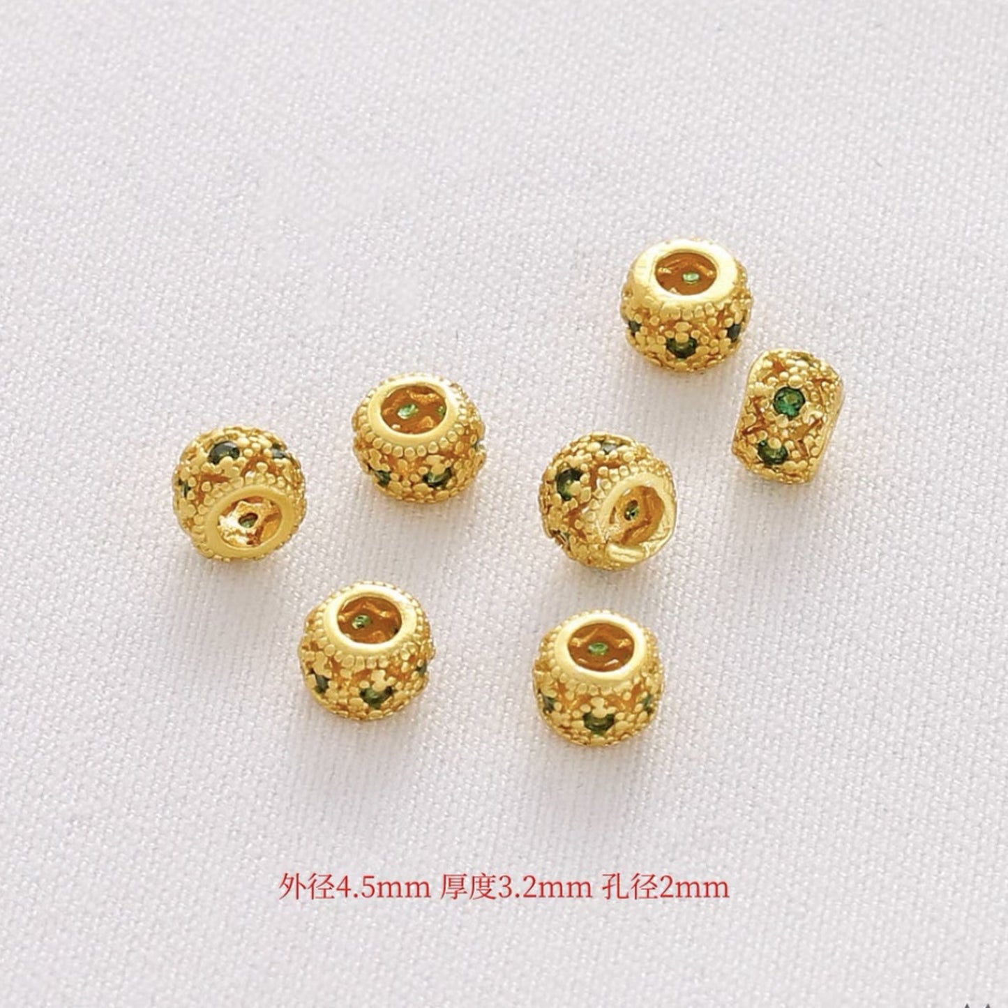 Brass Hollow Zirconia Embedded Spacer Beads 4.5-10mm Vintage 10pcs 5