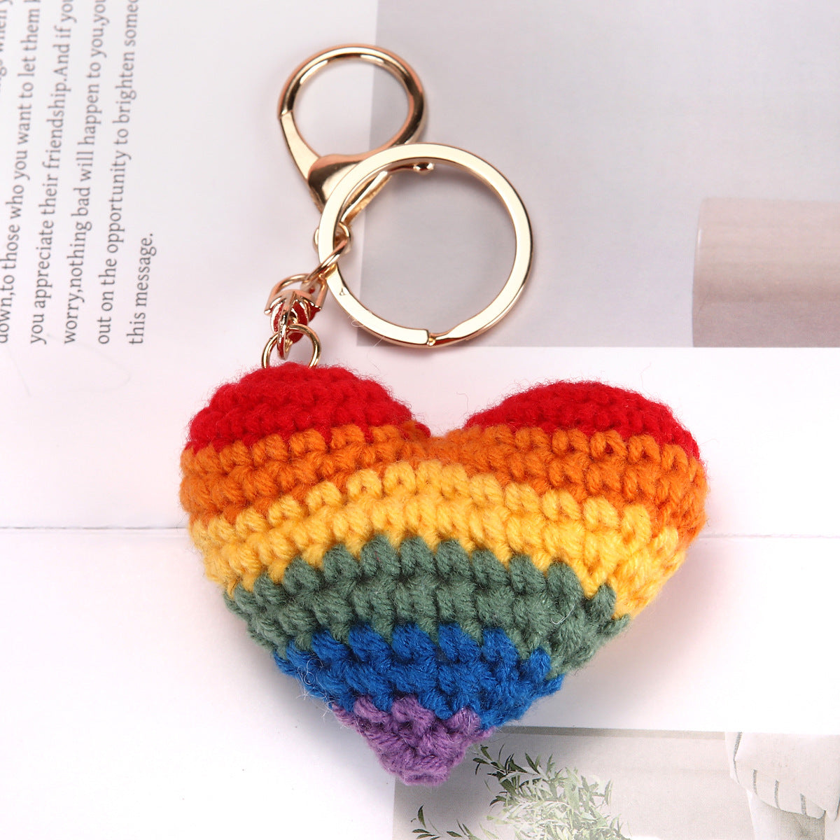 Crochet Rainbow Keychain Handmade Yarn Charm with Colorful Shapes 4