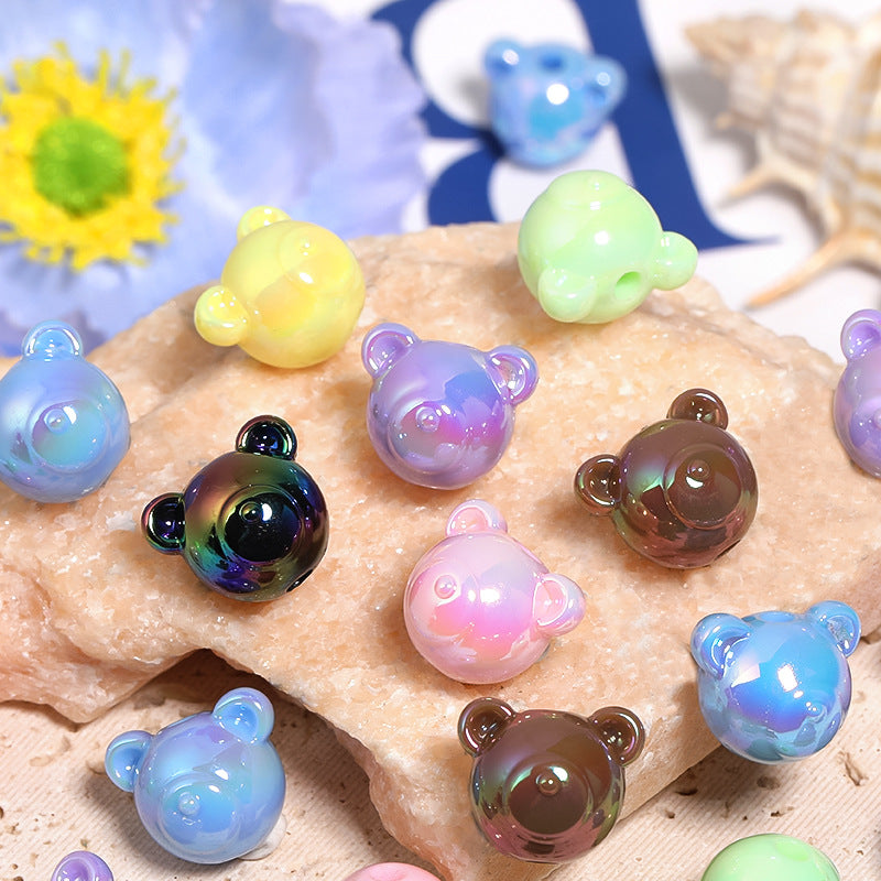 UV Plating Teddy Bear Head Acrylic Beads 16mm Iridescent Pastel 50pcs 4
