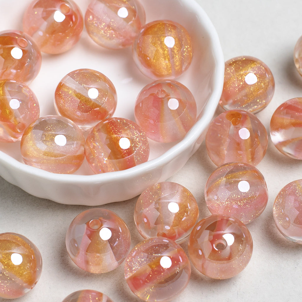 Glitter Cosmos Resin Beads 16mm Round Sparkle Mixed Colors 10pcs 11