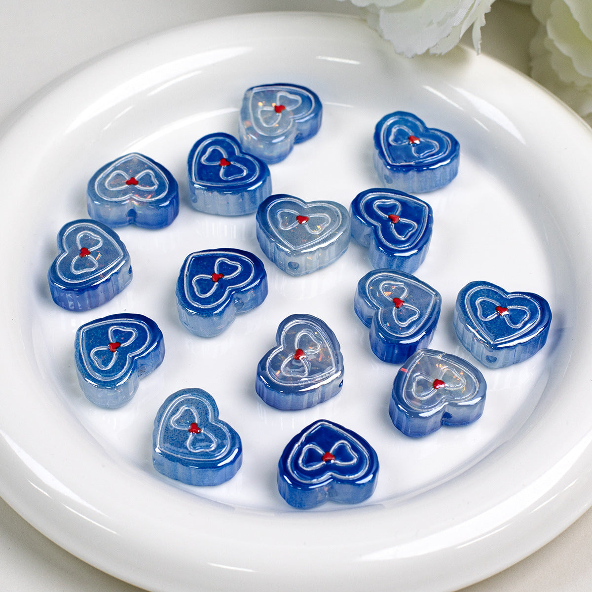 Bow Pattern Heart Resin Beads 20mm Colorful Mixed 10pcs 20