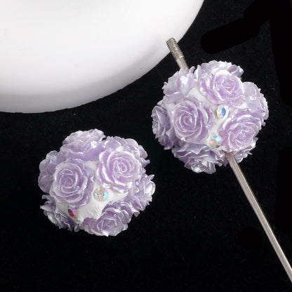 Glow In The Dark Rose Ball Polymer Clay Rhinestone Beads 21mm 6pcs 6