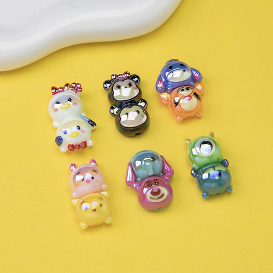 Cartoon Character Stack Series Resin Beads Glossy Jenga Block Shape 20pcs