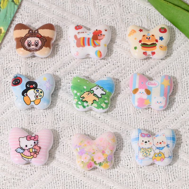 Labub Pattern Butterfly Acrylic Beads 25mm Glossy Pastel Cartoon 10pcs 3