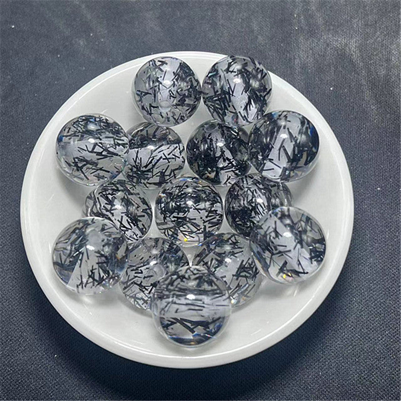 Clear Tinsel Filled Resin Beads 16mm Round Shimmering Blue 100pcs 8
