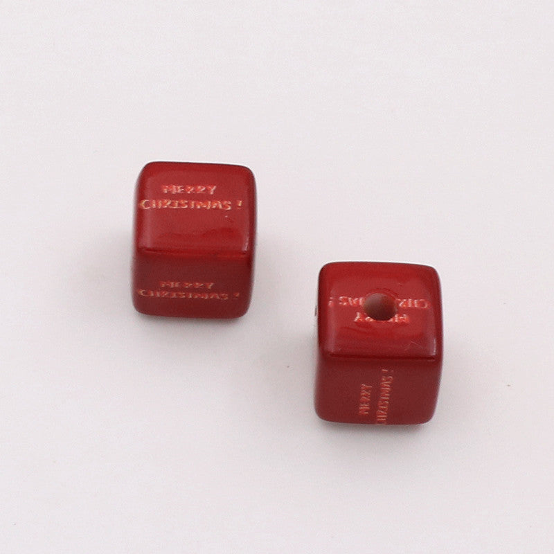 Christmas Square Acrylic Beads 14mm Red Printed 20pcs 8