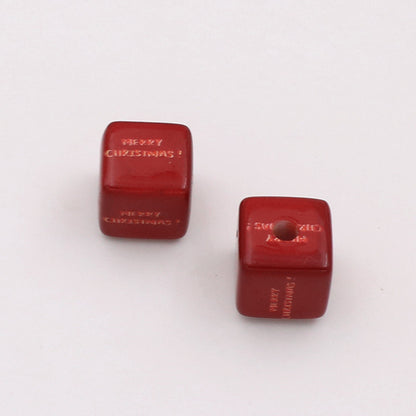 Christmas Square Acrylic Beads 14mm Red Printed 20pcs 8