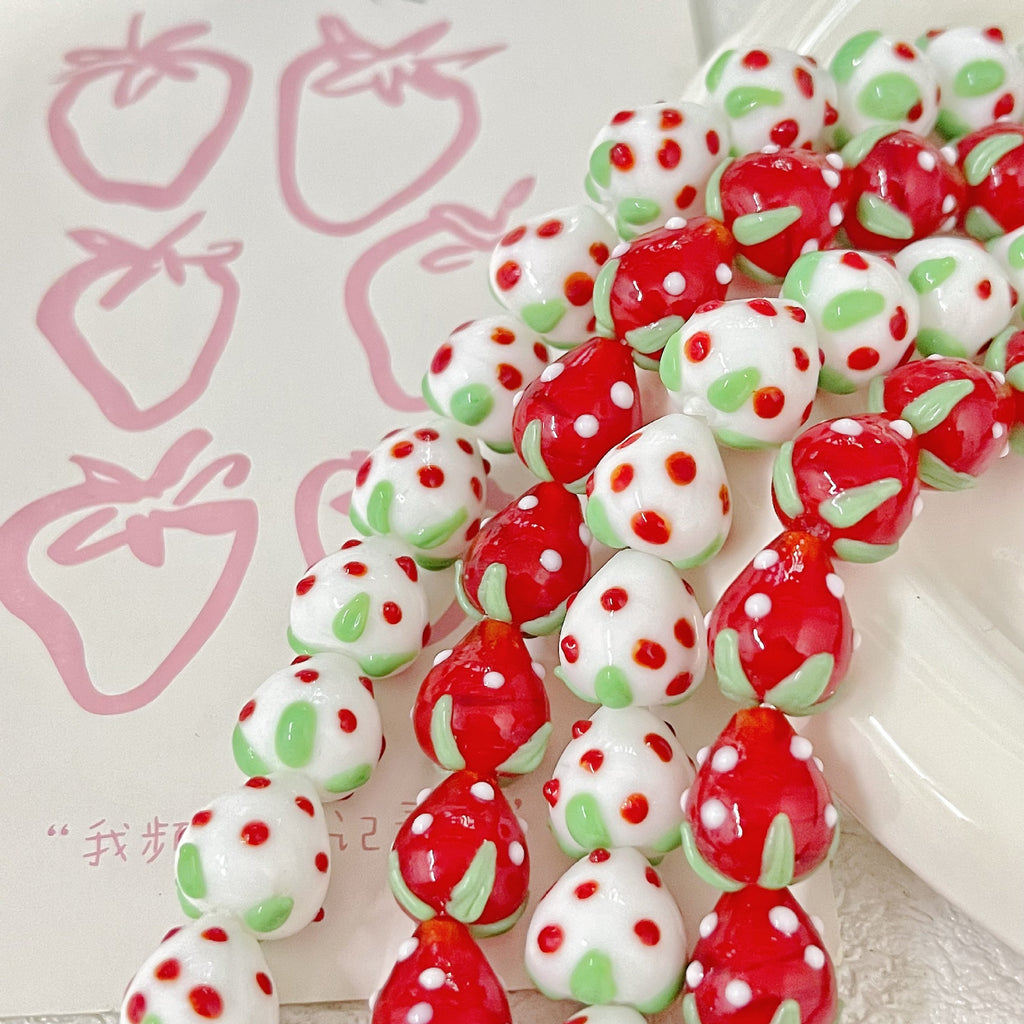 Hand Painted Strawberry Enamel Glass Beads 14mm 1pc 5