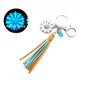 Western Glow in the Dark Ox Skull Keychain Metal Turquoise Tassel 16