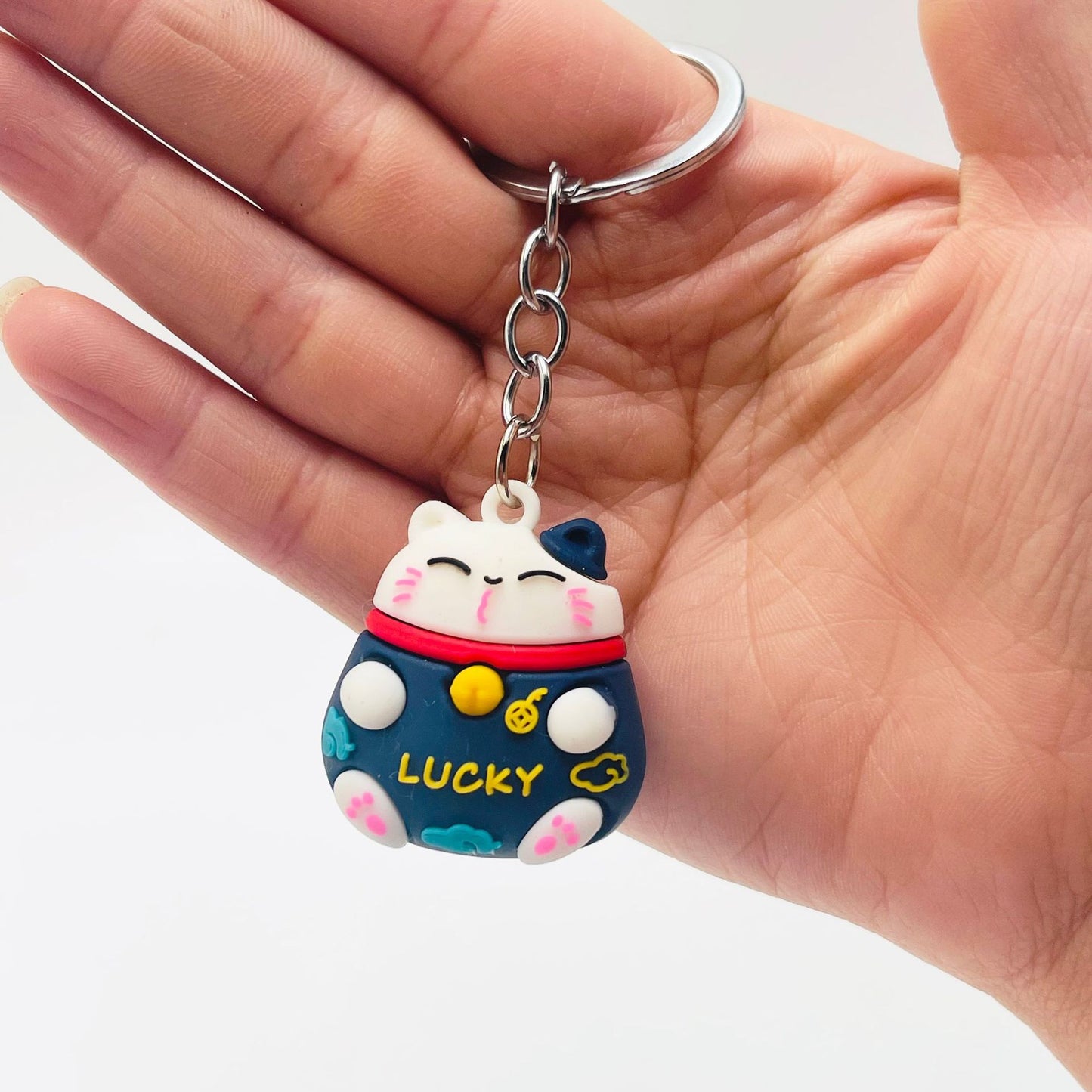 Soft Rubber Cat Maneki-Neko Keychain Lucky Charm Colorful 7