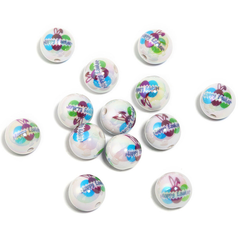 Plating Easter Series Printed Acrylic Beads 16mm Glossy Pastel 50pcs 7