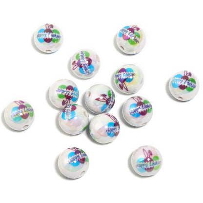 Plating Easter Series Printed Acrylic Beads 16mm Glossy Pastel 50pcs 7