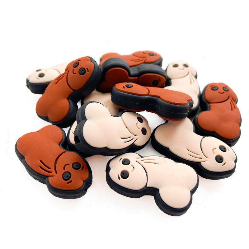 Silicone Focal Beads Quirky Smiles Beige Coffee Tones 10pcs 2