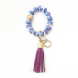 Silicone Bead Bracelet Wrist Keychain Marbled Beech Wood Tassel 10