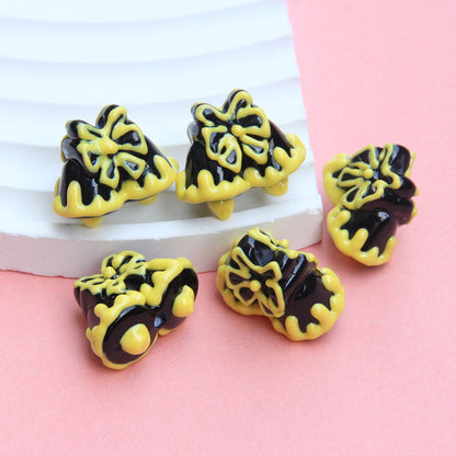 Hand Painted Acrylic Beads 3D Christmas Bells and Cabin 5pcs 9