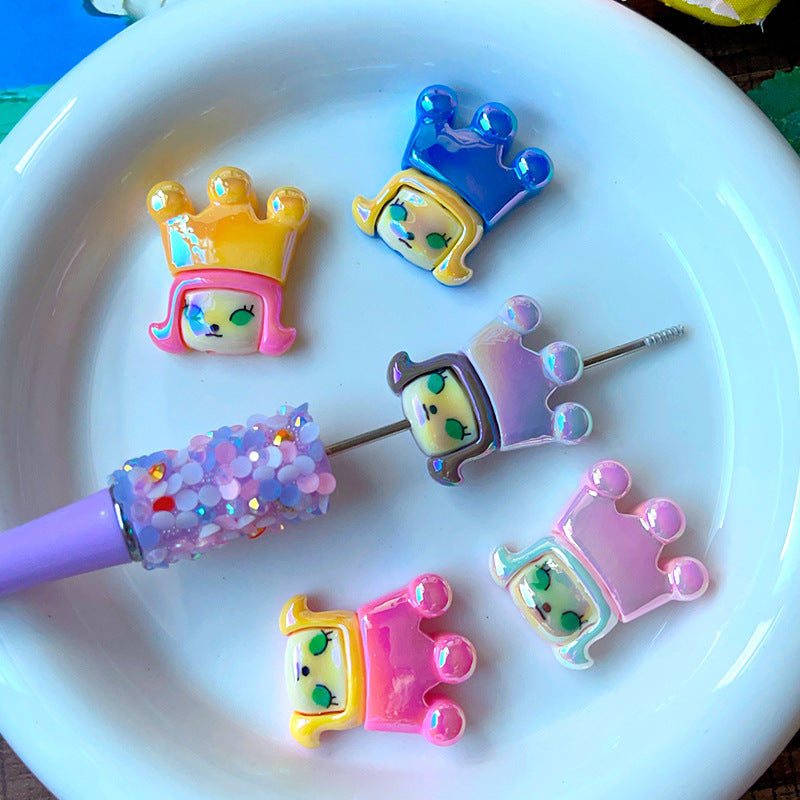 Plating Pop Mart Molly Wearing Crown Acrylic Beads 24mm 10pcs