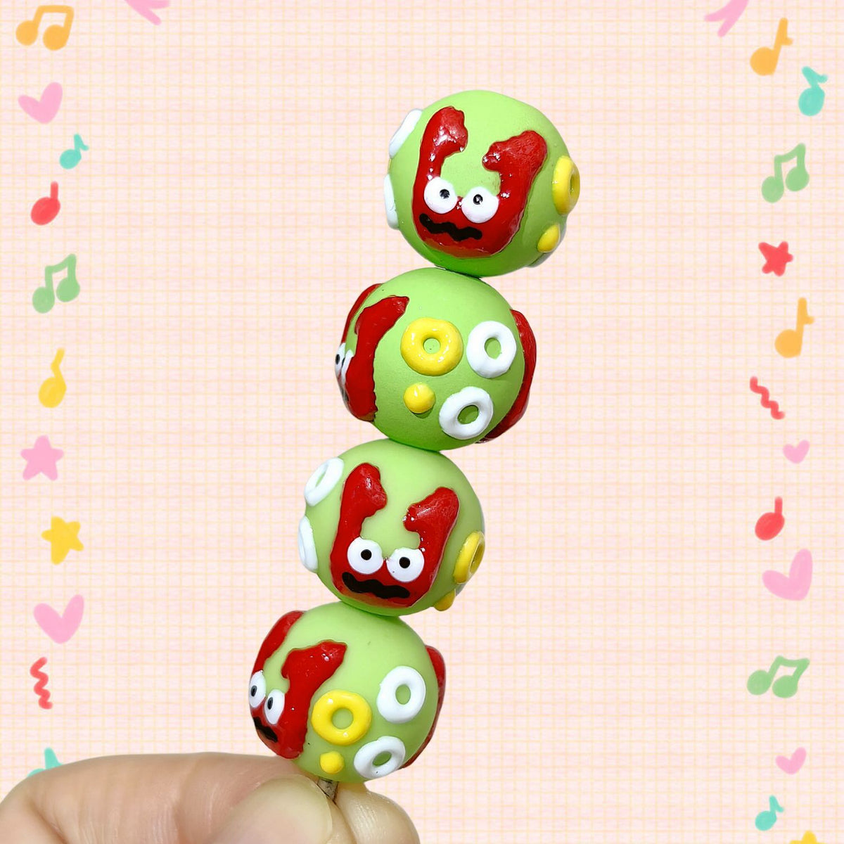 Hand Painted Starfish Acrylic Beads 16mm Christmas Cap Series 5pcs 13