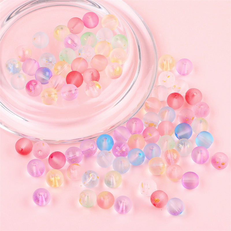Gradient Frosted Round Glass Beads 8mm Matte Finish Gold Flecks 50pcs 2