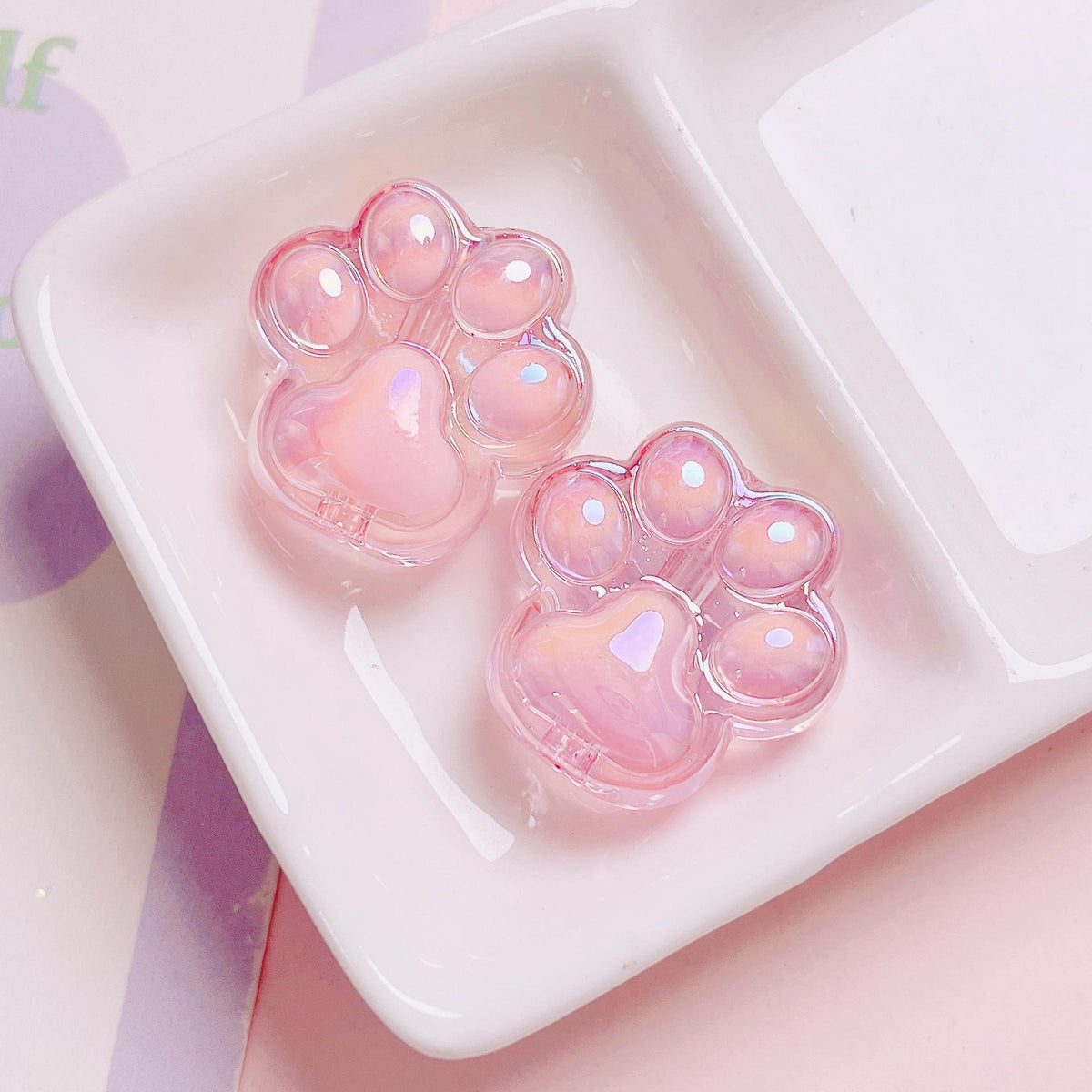 Transparent Cat Claw Acrylic Beads 26mm UV Plating 5pcs 5