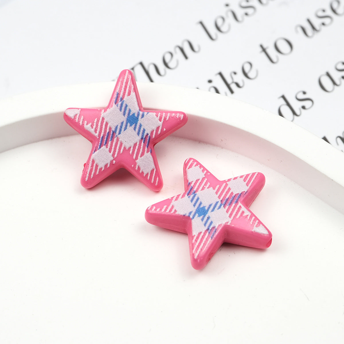 Grid Pattern Printed Star Acrylic Beads 21mm Multicolor 20pcs 6