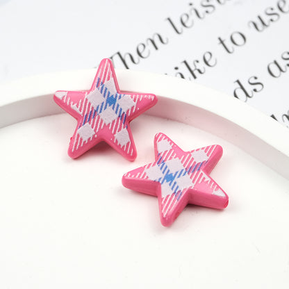 Grid Pattern Printed Star Acrylic Beads 21mm Multicolor 20pcs 6
