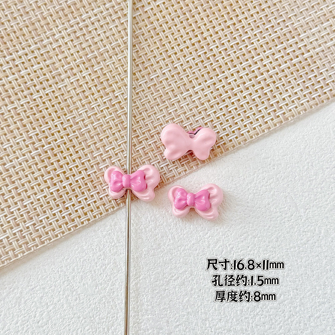 Bow Metal Beads 17mm Baking Painted Checkered Pattern 10pcs 16