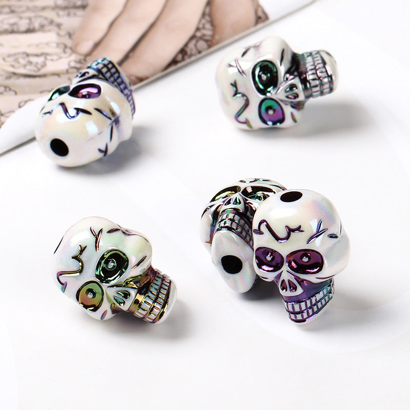 Halloween AB Color Plated Skull Acrylic Beads 17.5-23mm 3
