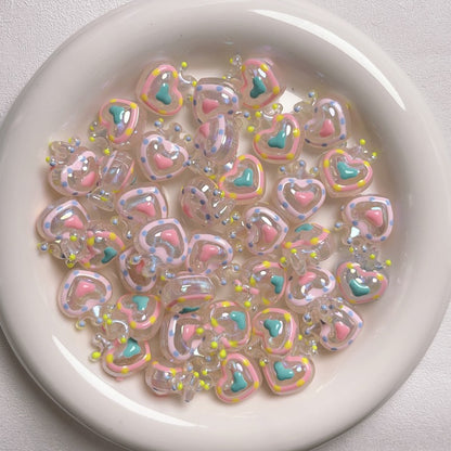 Glow Hand-Painted Heart Crown Acrylic Beads 25mm Pastel 2pcs 6