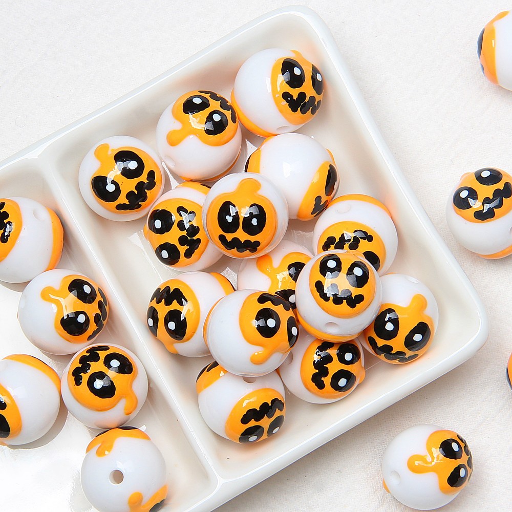 Hand-Painted Halloween Pumpkin Ghost Acrylic Beads 16mm 5
