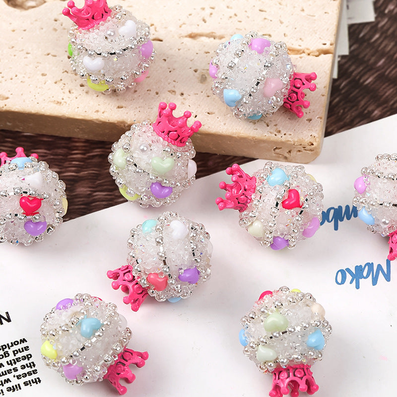 Crown Rhinestone Beads 19x24mm Colorful Heart Accents 5pcs 12